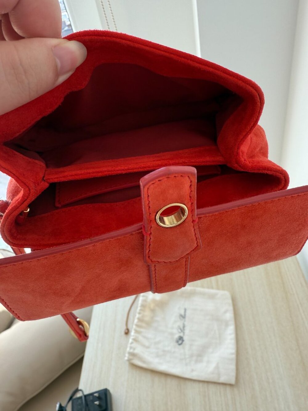 Loro Piana Suede Pouch in Orange Red - Picture 2 of 3